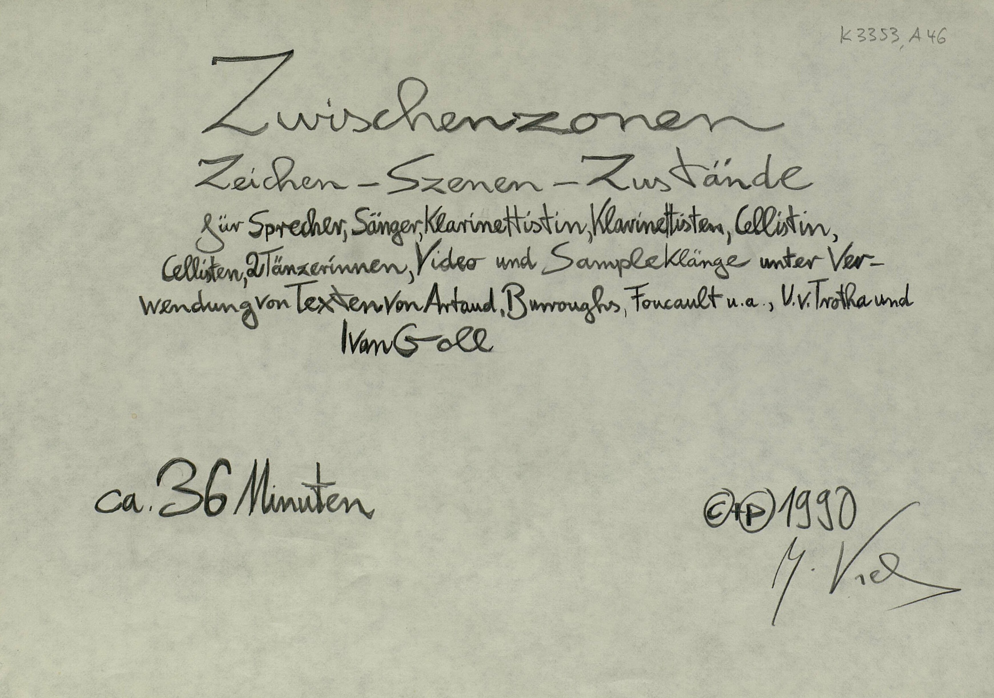 Handschriftliches Titelblatt der Partitur