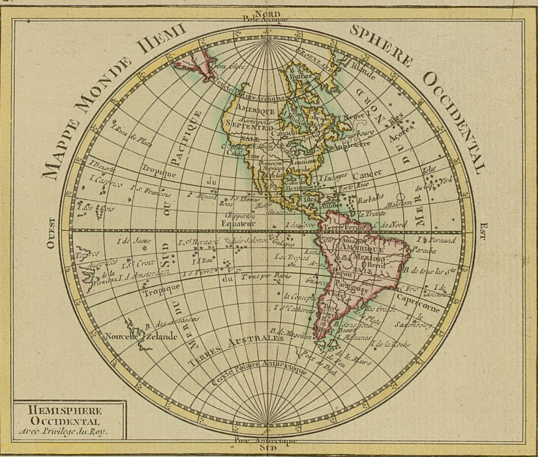 Atlas Geographique von Giovanni Antonio Rizzi Zannoni: Runde Karte die Nord- und Südamerika abbilden