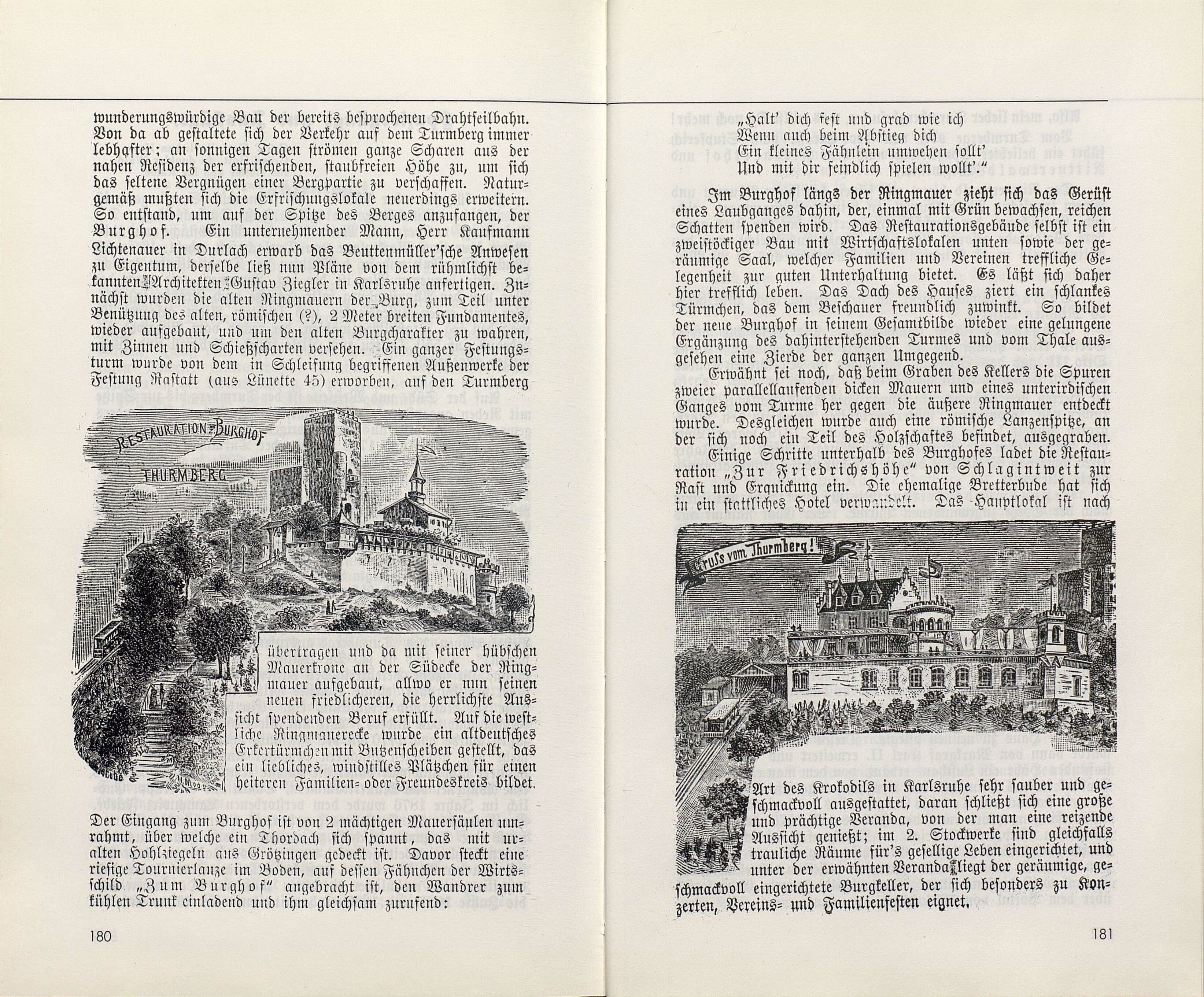 Textausschnitt aus Führer durch Durlach von 1888 Entnommen dem Buch 100 Jahre Turmberg-Bahn