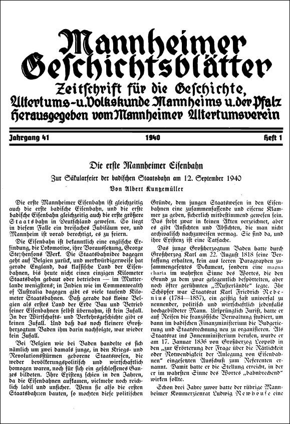 Das Bild zeigt die Titelseite der Zeitschrift „Mannheimer Geschichtsblätter“.