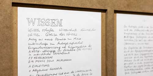 Nahaufnahme der Handschrift mit dem Titel ‚Wissen‘ aus dem Werk „unverbildet“.