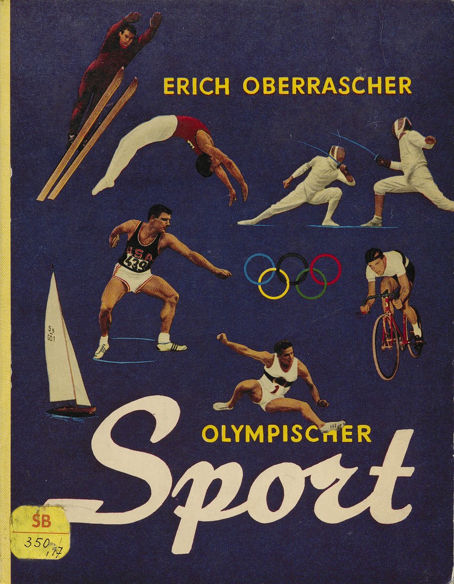 Einband des Buches „Olympischer Sport“. Auf dem Cover sind diverse olympische Disziplinen abgebildet.