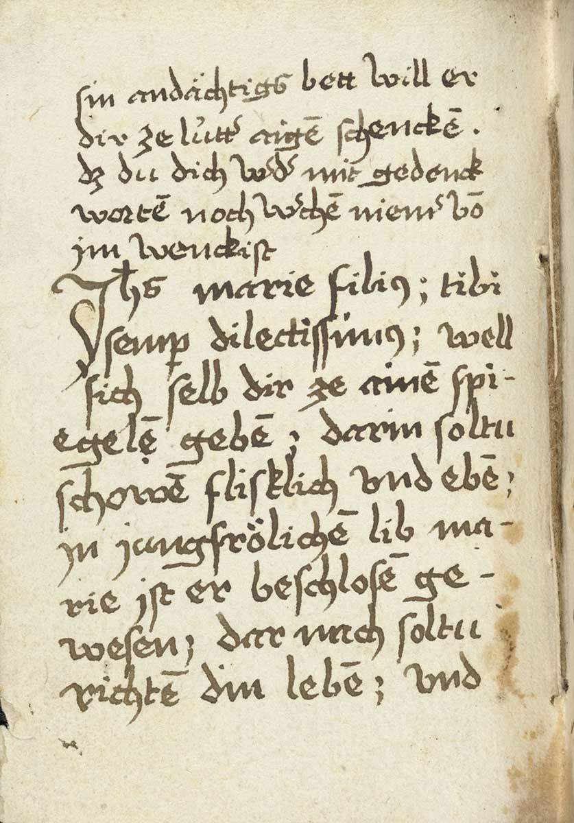 Cod. St. Georgen 106, Bl. 41v: Anfang des gereimten Zyklus 'Das Leben Jesu als Trostspiegel' Zu sehen ist: Cod. St. Georgen 106, Bl. 41v: Anfang des gereimten Zyklus 'Das Leben Jesu als Trostspiegel'
