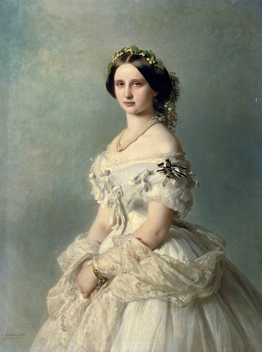 Zu sehen ist ein Porträtgemälde von Luise Großherzogin von Baden, geborene Prinzessin Luise von Preußen (1838 bis 1923) von Franz Xaver Winterhalter von 1856.