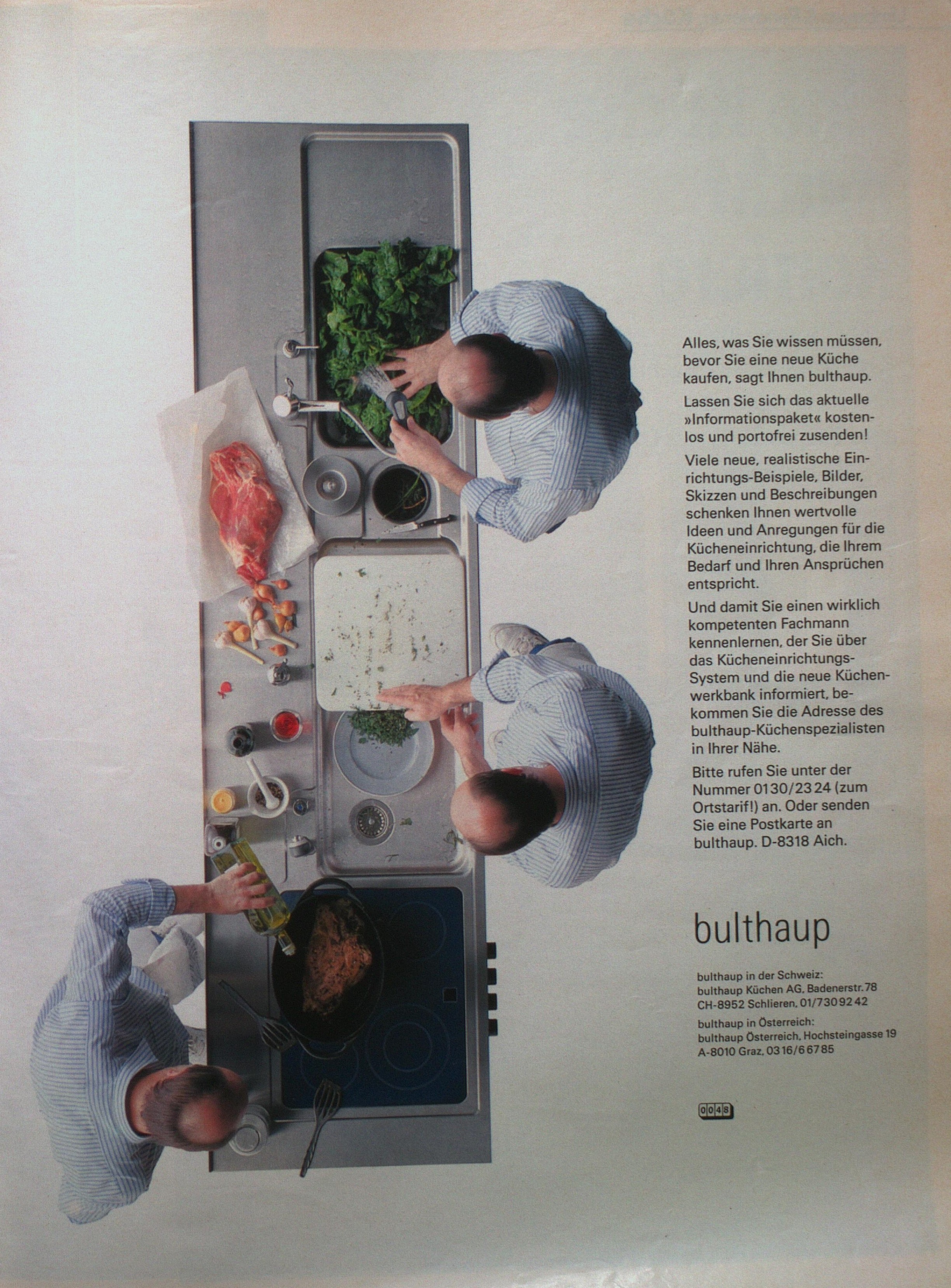 Zu sehen ist eine Werbeanzeige der Firma bulthaup in der Zeitschrift Schöner Wohnen von August 1990.