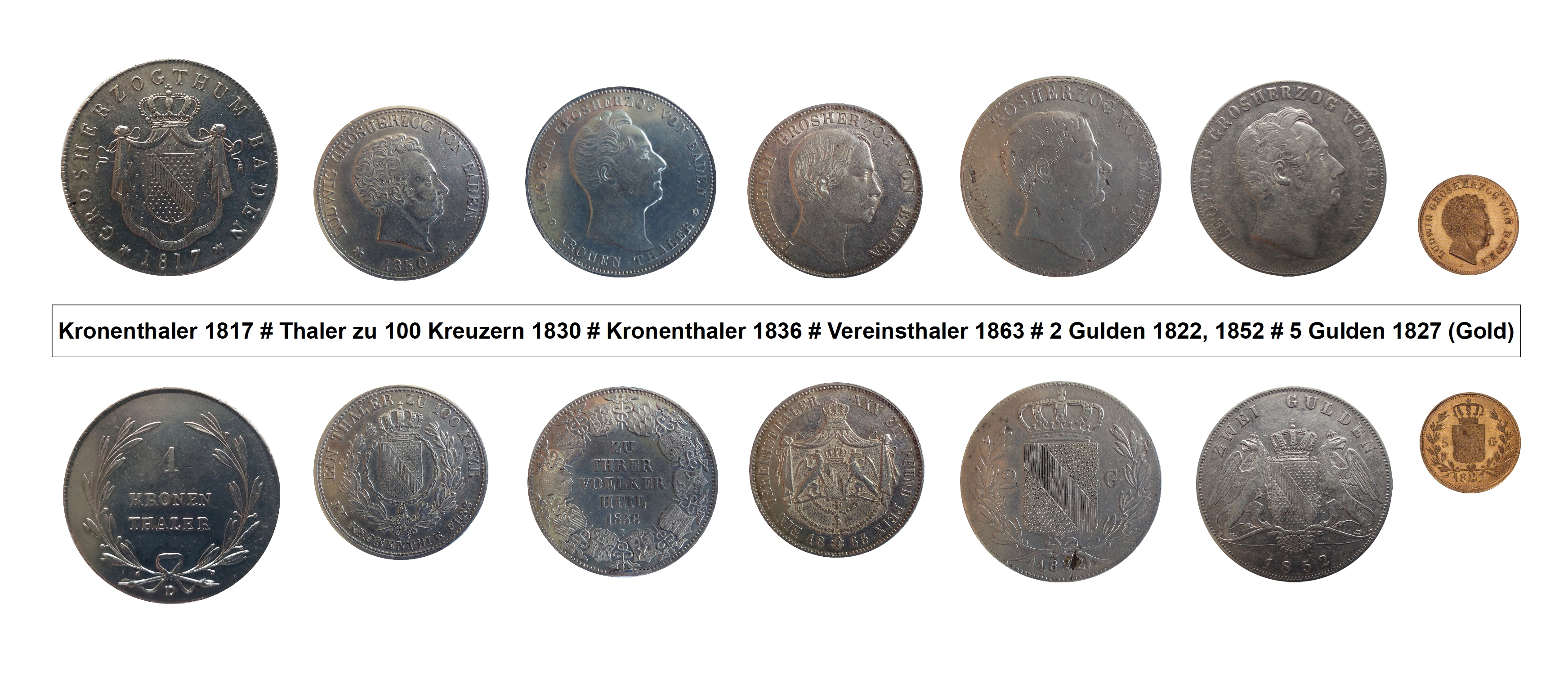 Die Abbildung zeigt Taler und Mehrfachgulden von 1814 bis 1863.