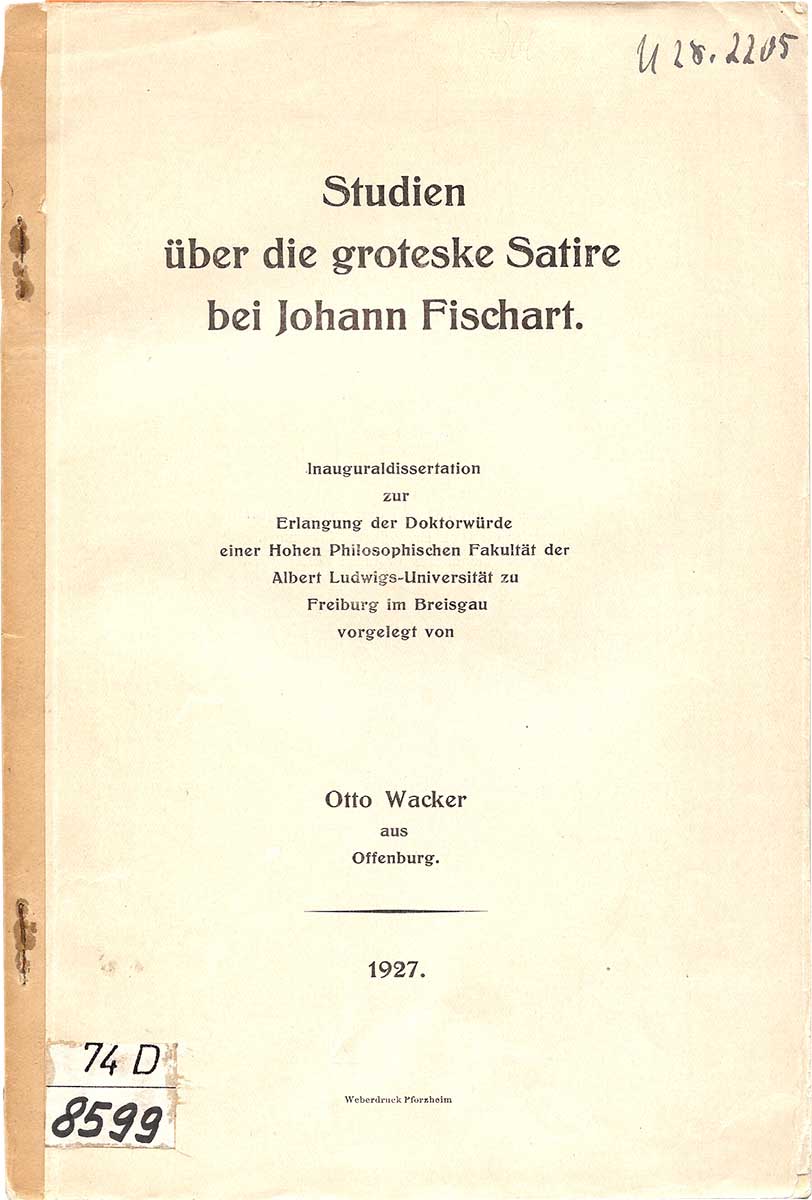 Titelblatt der Dissertation von Otto Wacker.