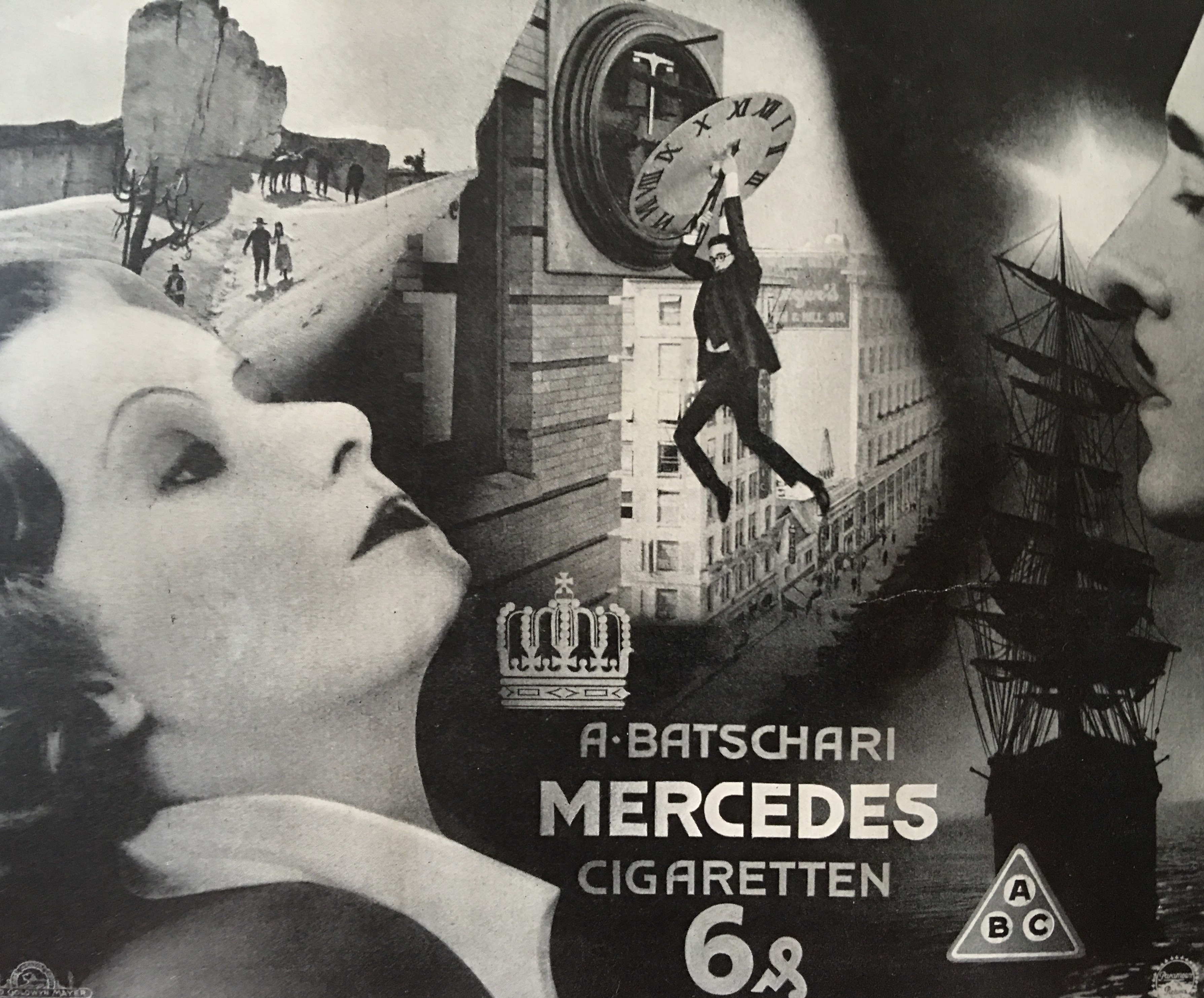 Werbeseite für die Mercedes-Zigarette im Sammelalbum "Filmkünstler aus aller Welt" der A. Batschari Cigarettenfabrik G.m.b.H. Baden-Baden, 1930.