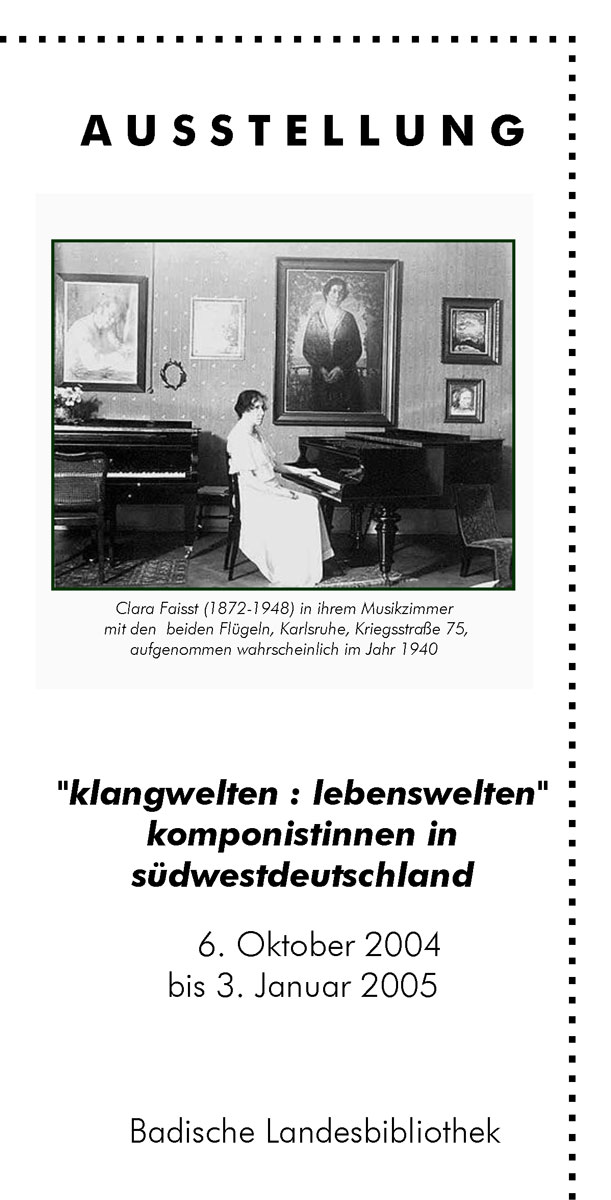 Das Plakat besteht aus einer Schwarz-Weiß-Portraitfotografie von Clara Faisst auf weißem Hintergrund. Ergänzt wird das Plakat durch Textinformationen zur Ausstellung.